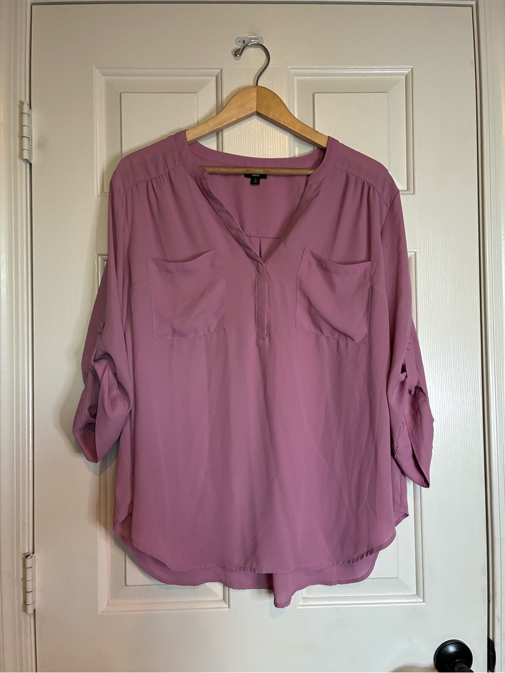 torrid Dusty Mauve V-Neck Roll-Tab Blouse